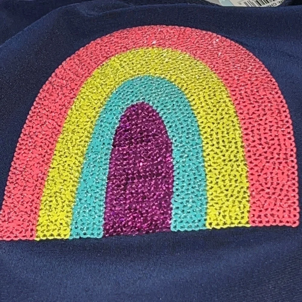Cat & Jack Navy Sparkling Rainbow stripe crossed straps Sz 3T girls swimsuit new